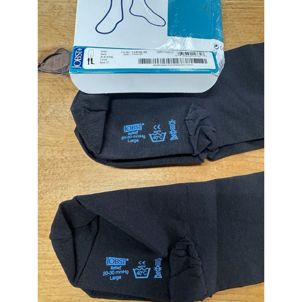 Jobst Relief Compression Stockings 20-30mmHg Large Knee CT Black 2 pairs Tub37